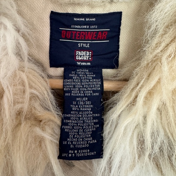 Y2K Faded Glory Tan Trucker Jacket Fur Trim Quilted Liner Size 1X - Picture 3 of 12